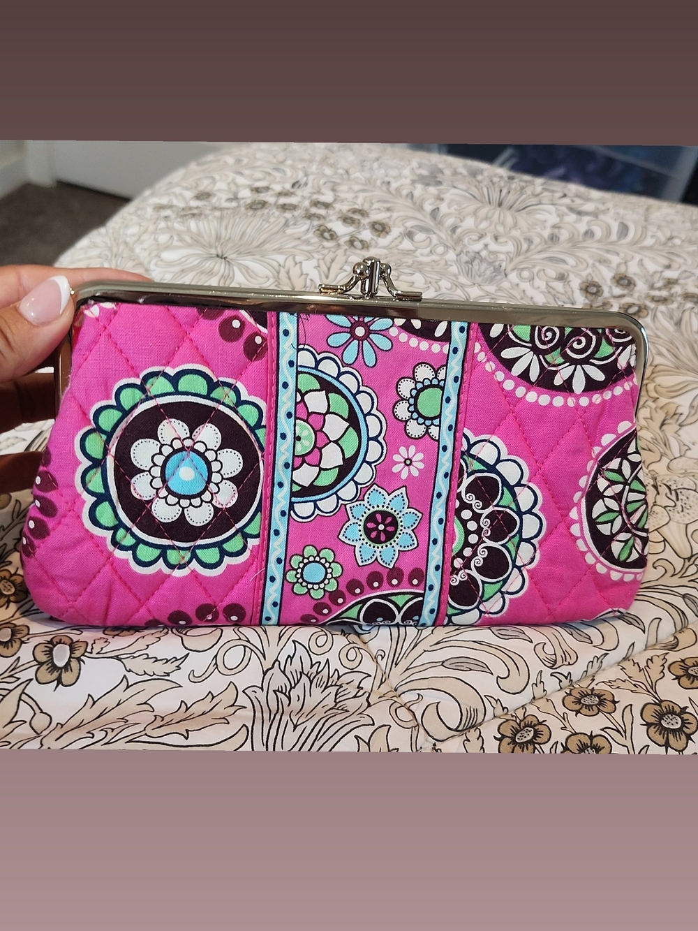 Vera Bradley Quilted Pink Floral Frame Wallet Clutch